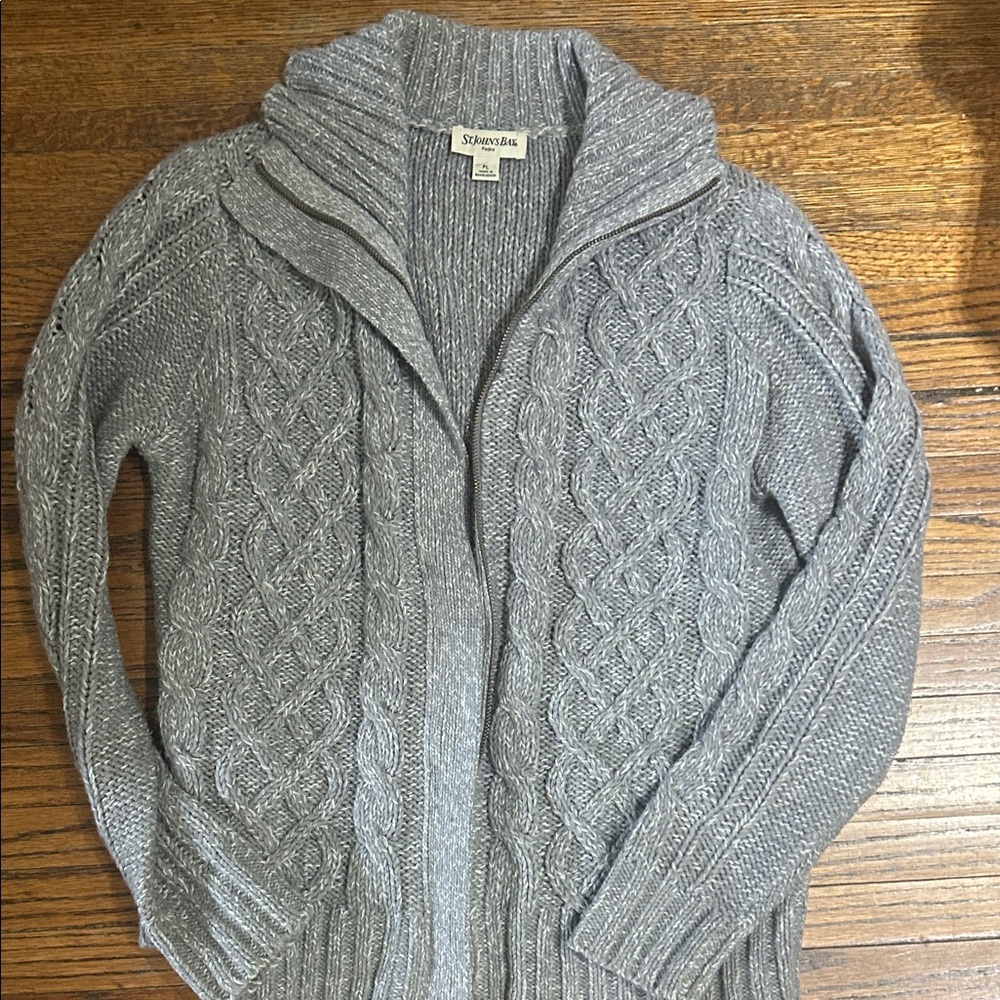 St. John's Bay Light Gray Cable Zip-Up Cardigan
